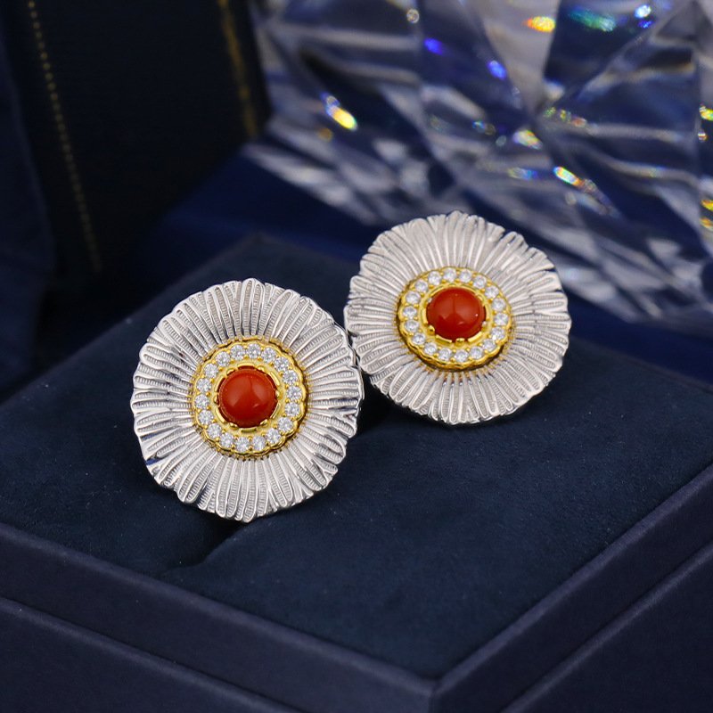 Blue Agate Daisy Stud Earrings