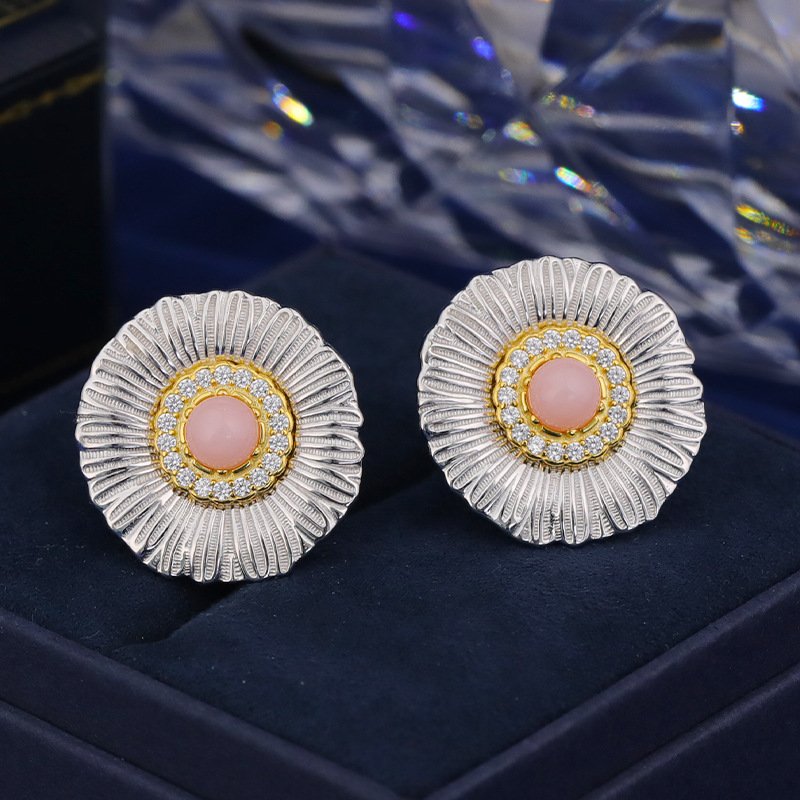 Blue Agate Daisy Stud Earrings
