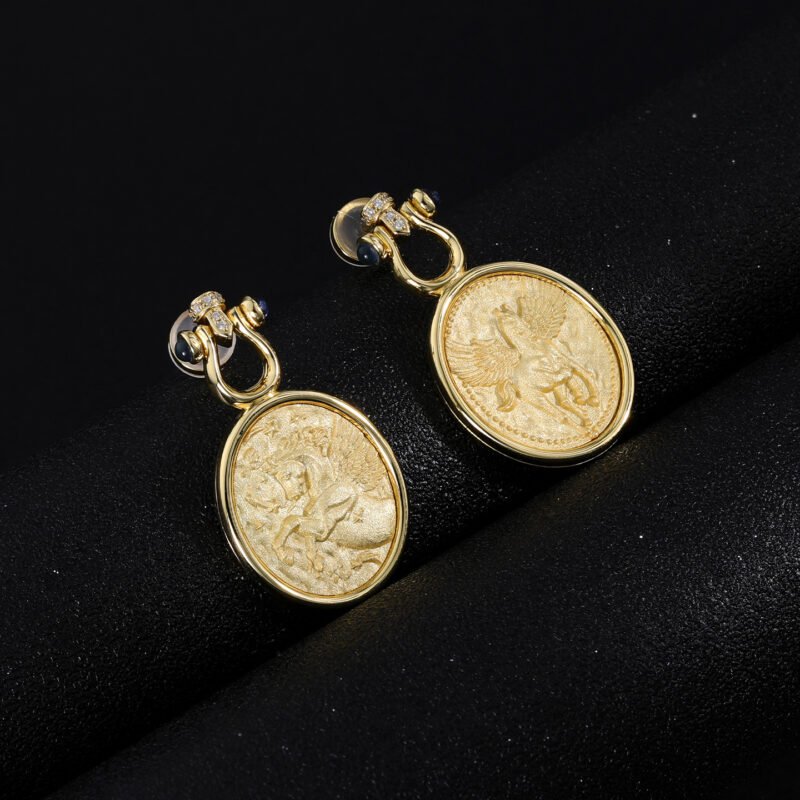 Gilded Pegasus Coin Stud Earrings