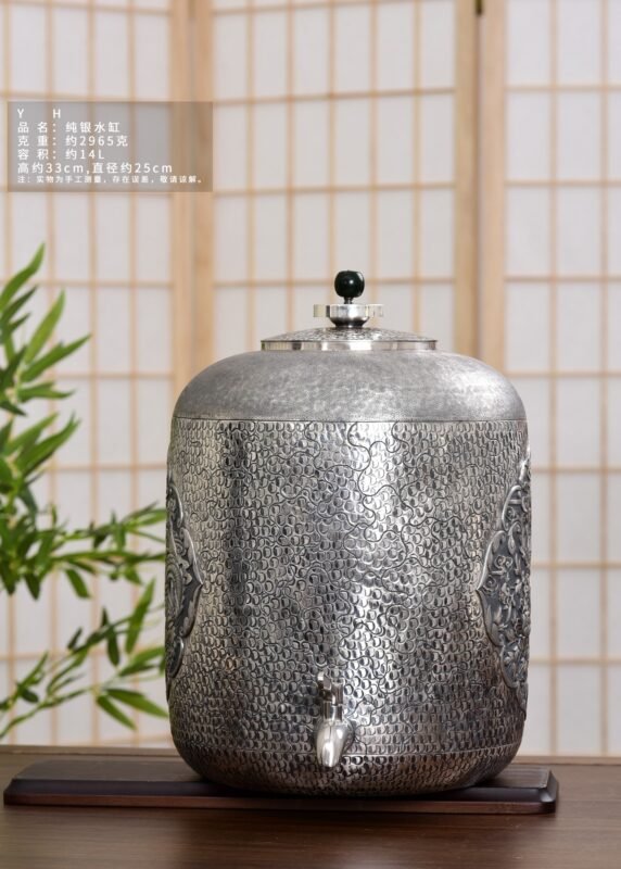 Dragon and Phoenix Silver Water Vessel - view 2