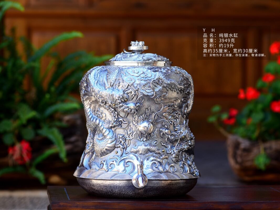 Dragon and Pearl Silver Water Vessel - view 2
