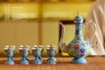 Floral Cloisonne Silver Pitcher and Cups - original view 1