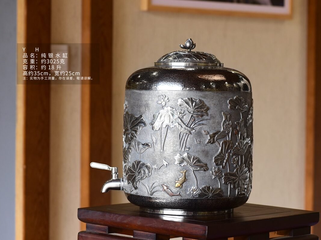 Fish and Lotus Silver Water Vessel - 18 L - view 1