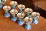 Floral Cloisonne Silver Pitcher and Cups - original view 9
