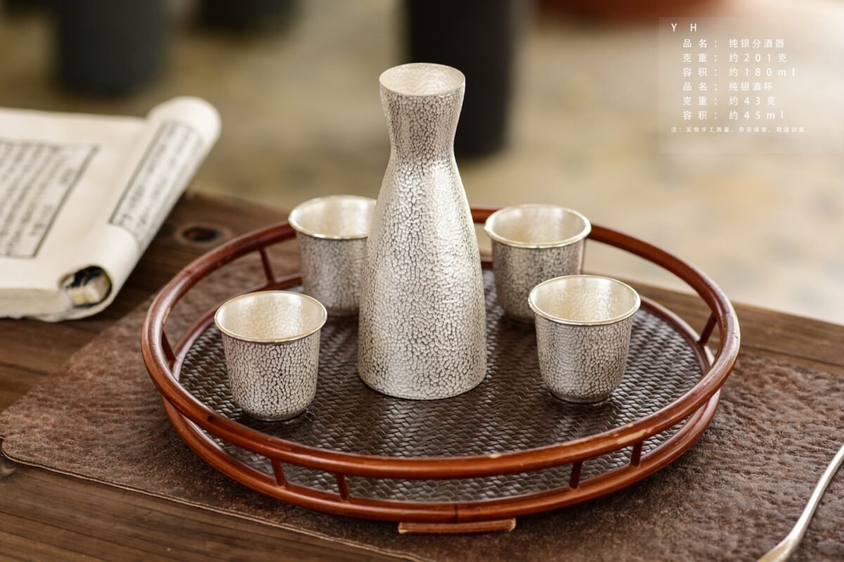 Classic Hammered Silver Pourer and Cups - original view 1