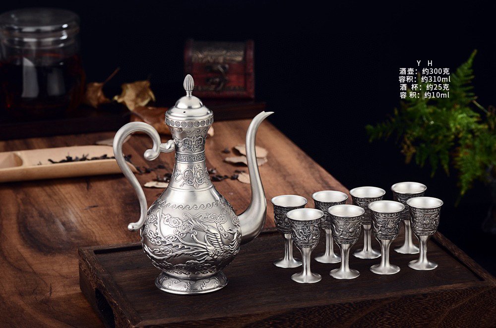 Dragon and Phoenix Silver Pitcher and Cups - original view 1