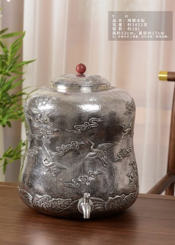 Crane and Cloud Silver Water Vessel - view 2