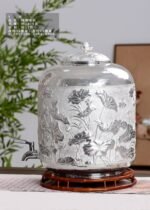 Fish and Lotus Silver Water Vessel - 13 L - view 1