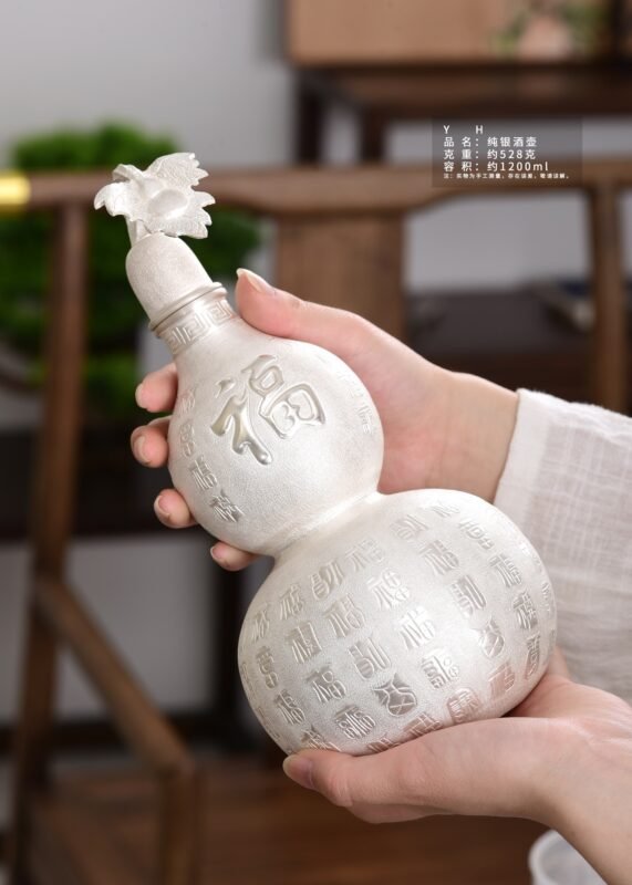 Hundred Blessings Silver Gourd Flask - original view 2