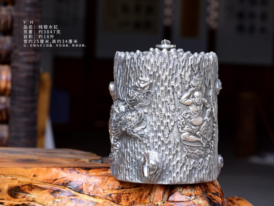 Dragon-Taming Arhat Silver Water Vessel - view 2