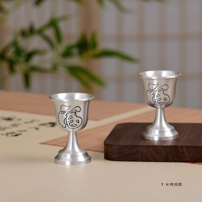 Fu Motif Silver Stemmed Cups - original view 1