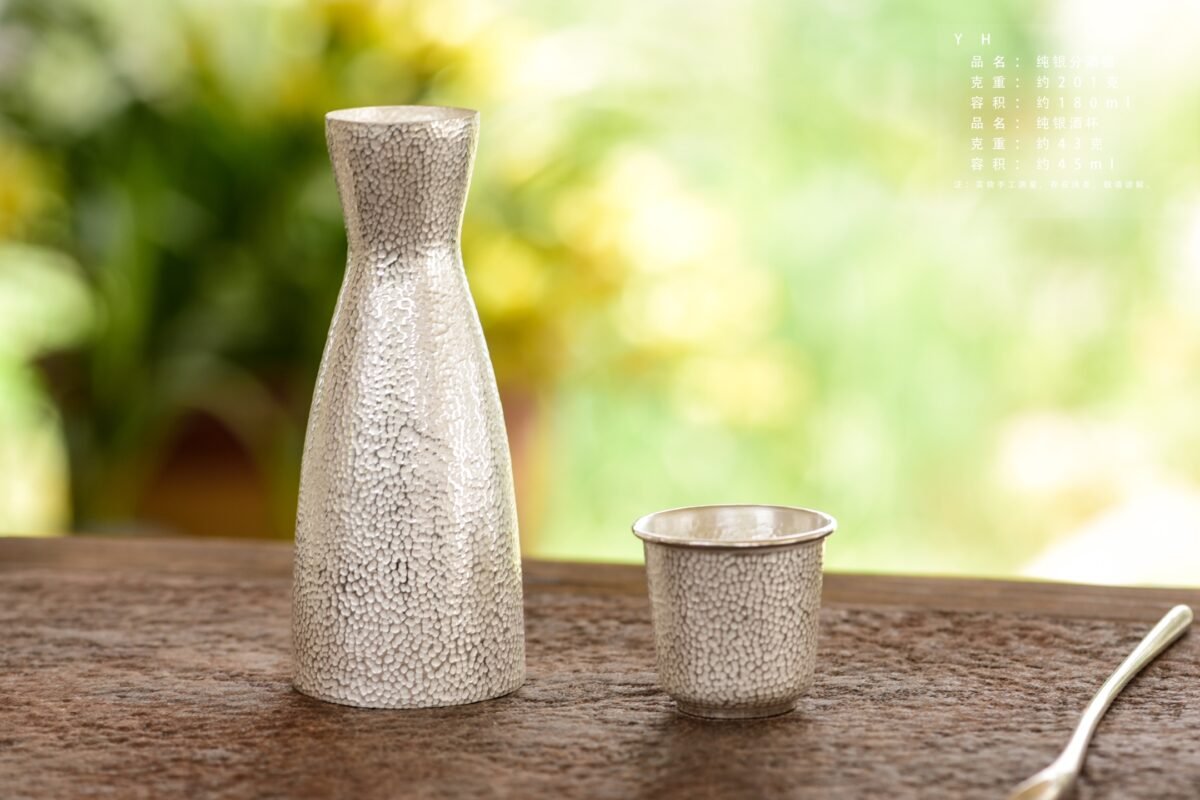 Classic Hammered Silver Pourer and Cups - original view 2