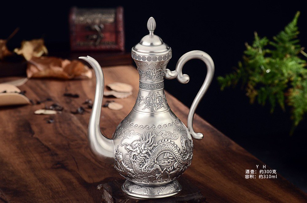 Dragon and Phoenix Silver Pitcher and Cups - original view 2