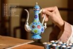 Floral Cloisonne Silver Pitcher and Cups - original view 7